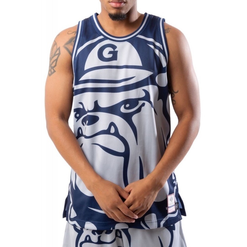 MITCHELL & NESS Georgetown Hoyas Big Face Bulldog Jersey Blue Men's S‎ *NEW* $75